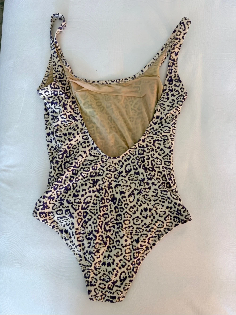 Women’s Leopard Print One-Piece Swimsuit - Cream/Purple - Picture 4 of 4